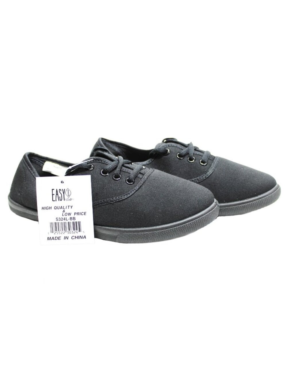 Easy USA - Womens Canvas Lace Up Shoe with Padded Insole Black Size 8